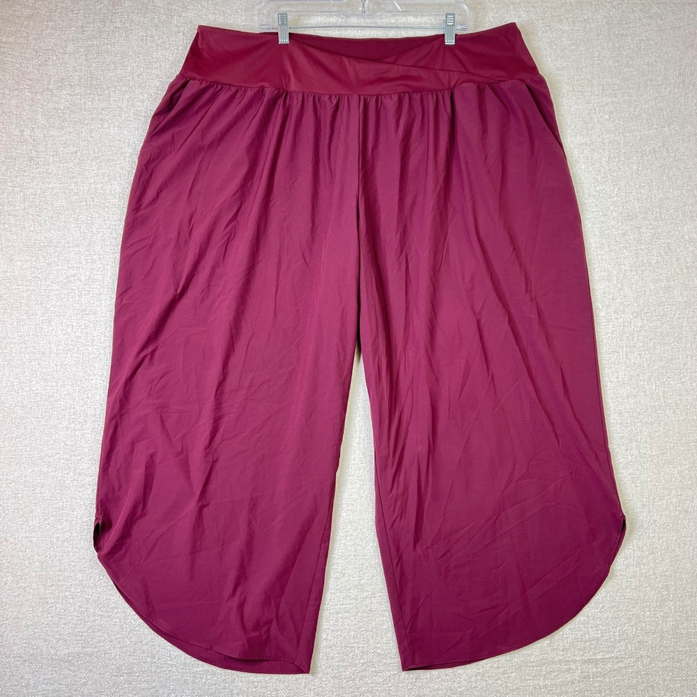 Halara Womens 3X Burgundy Tulip Hem Cropped Active Pants Pockets